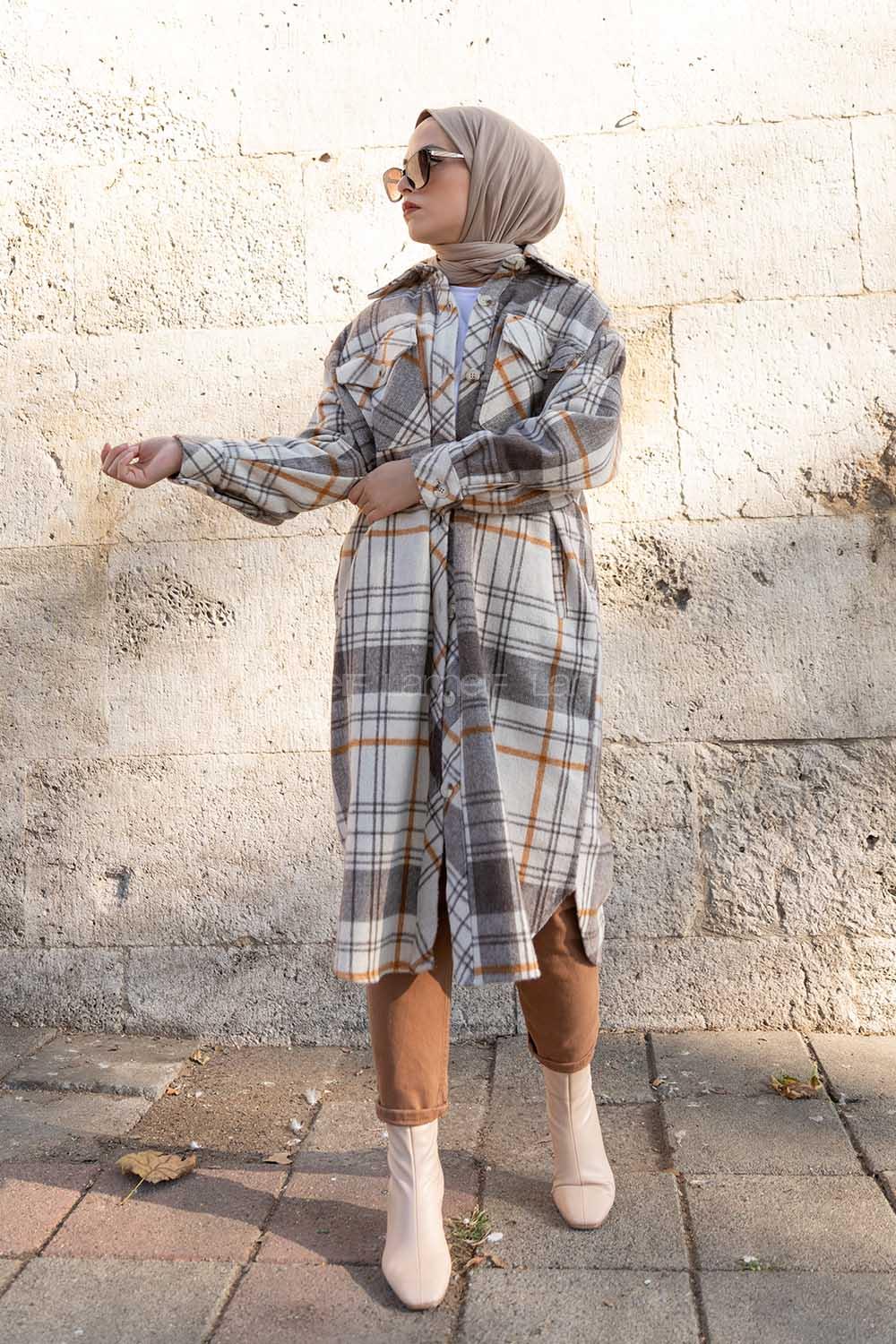 Modalamelif İçi Astarlı Ekose Oduncu Gömlek Hardal Geçişli