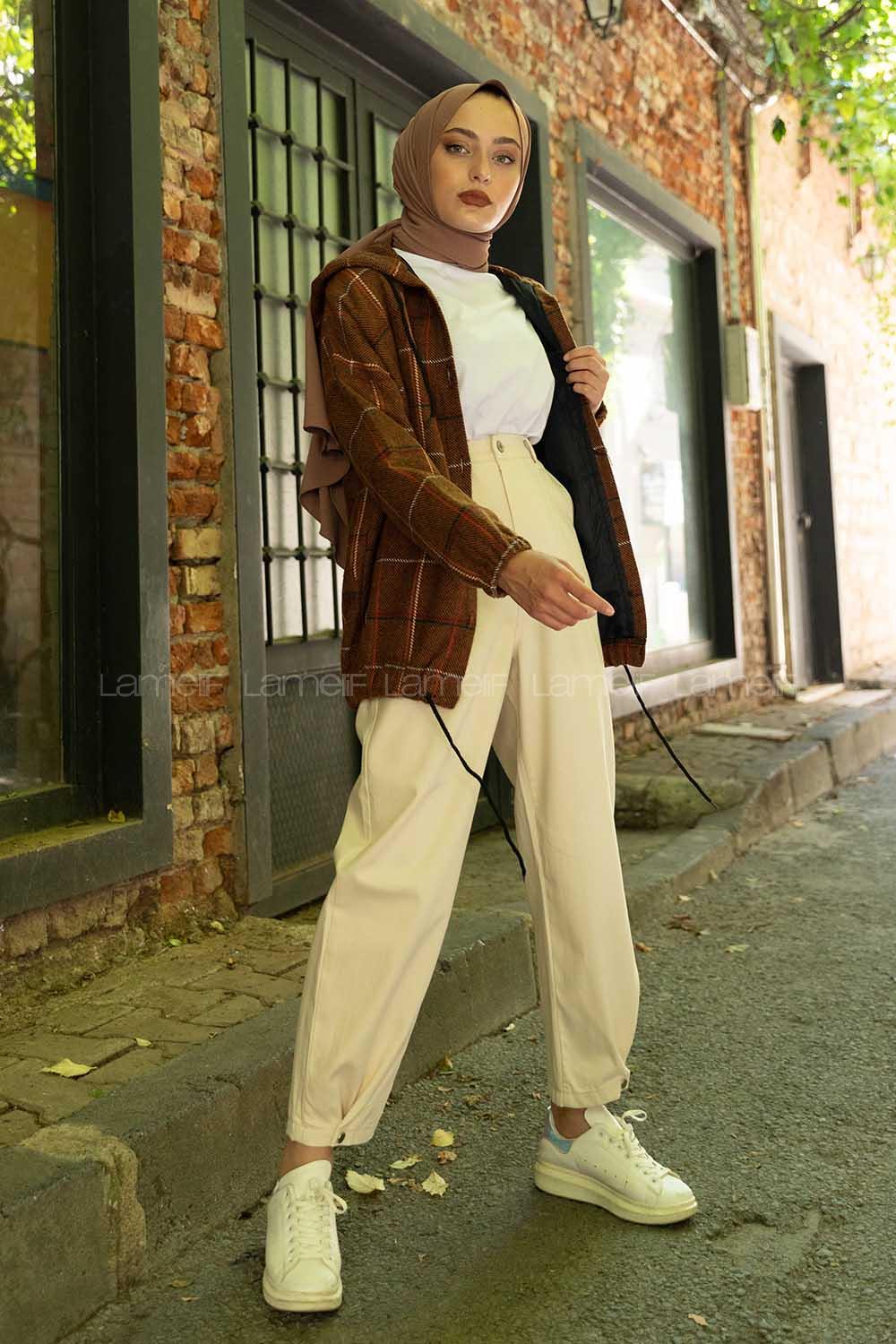 Modalamelif Kol Lastikli Ekose Desen Ceket Kiremit