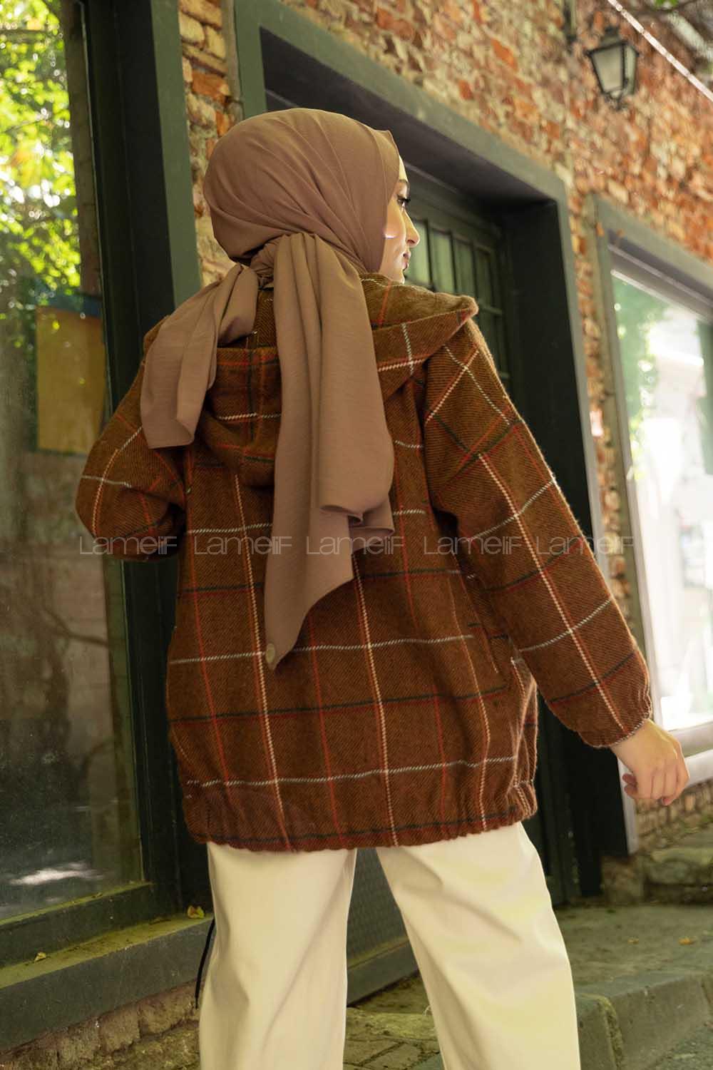 Modalamelif Kol Lastikli Ekose Desen Ceket Kiremit