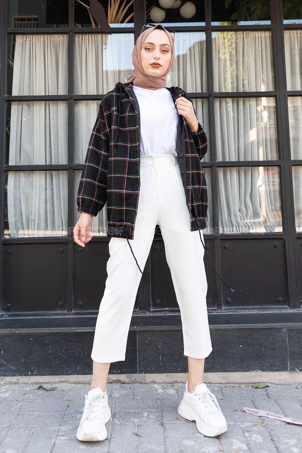 Modalamelif Kol Lastikli Ekose Desen Ceket Siyah