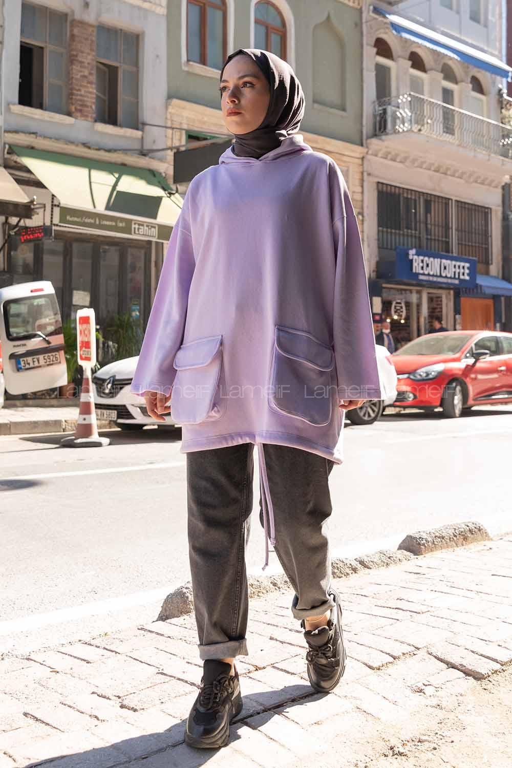 Modalamelif Körük Cepli Sweatshirt Lila