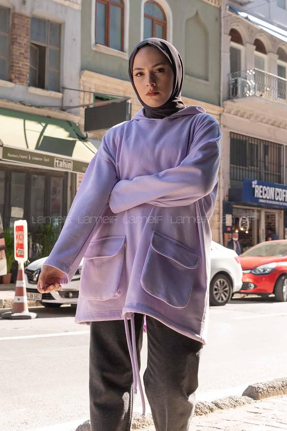 Modalamelif Körük Cepli Sweatshirt Lila