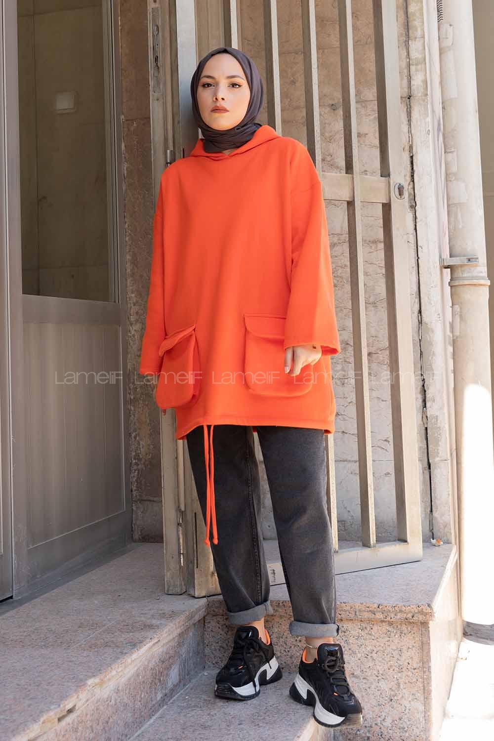 Modalamelif Körük Cepli Sweatshirt Oranj