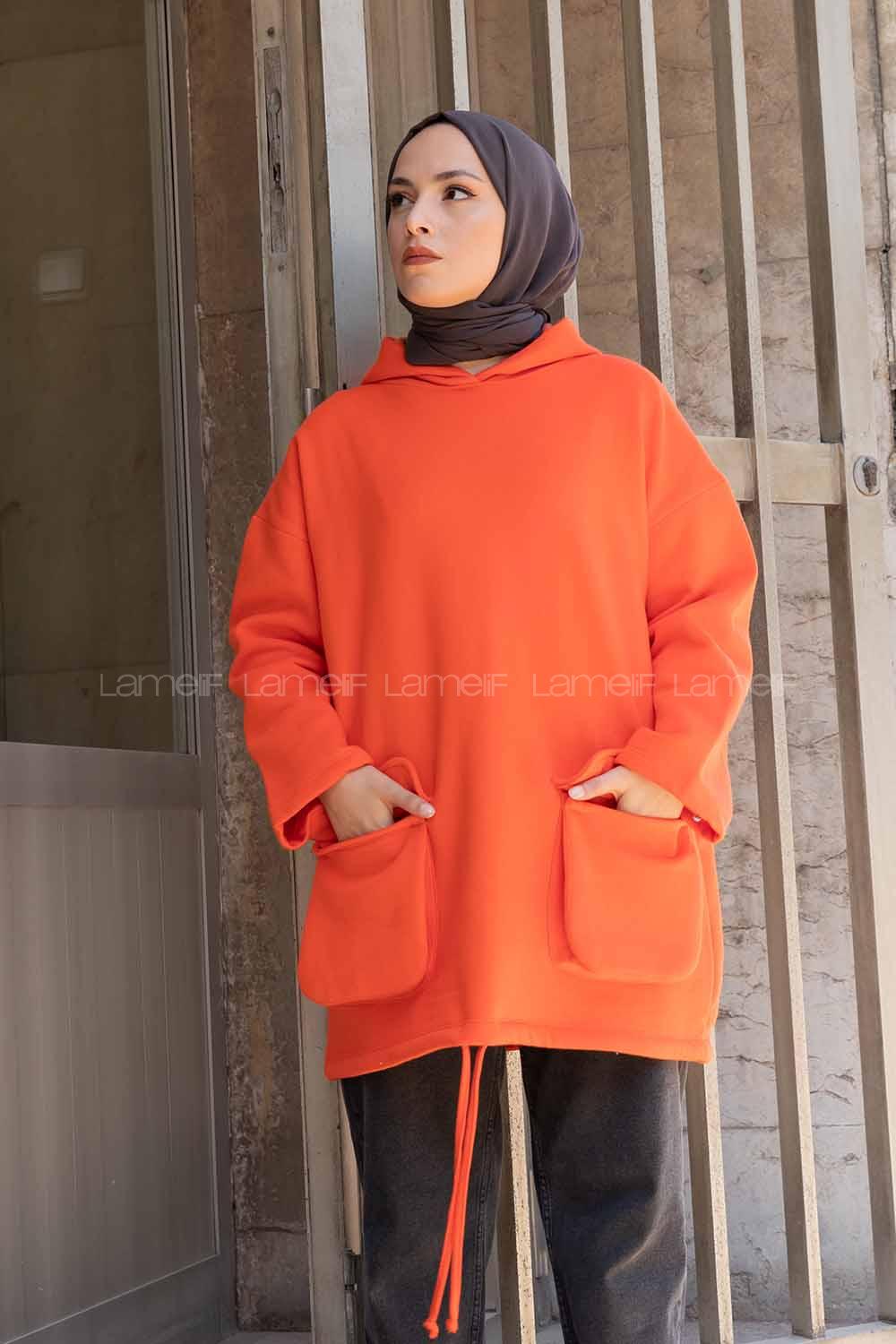 Modalamelif Körük Cepli Sweatshirt Oranj