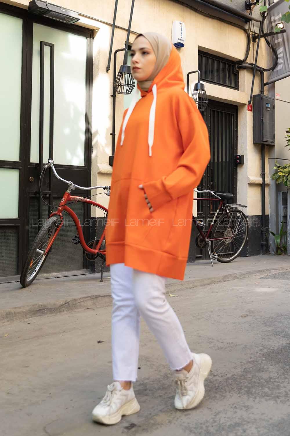 Modalamelif Scuba Uzun Sweatshirt Oranj