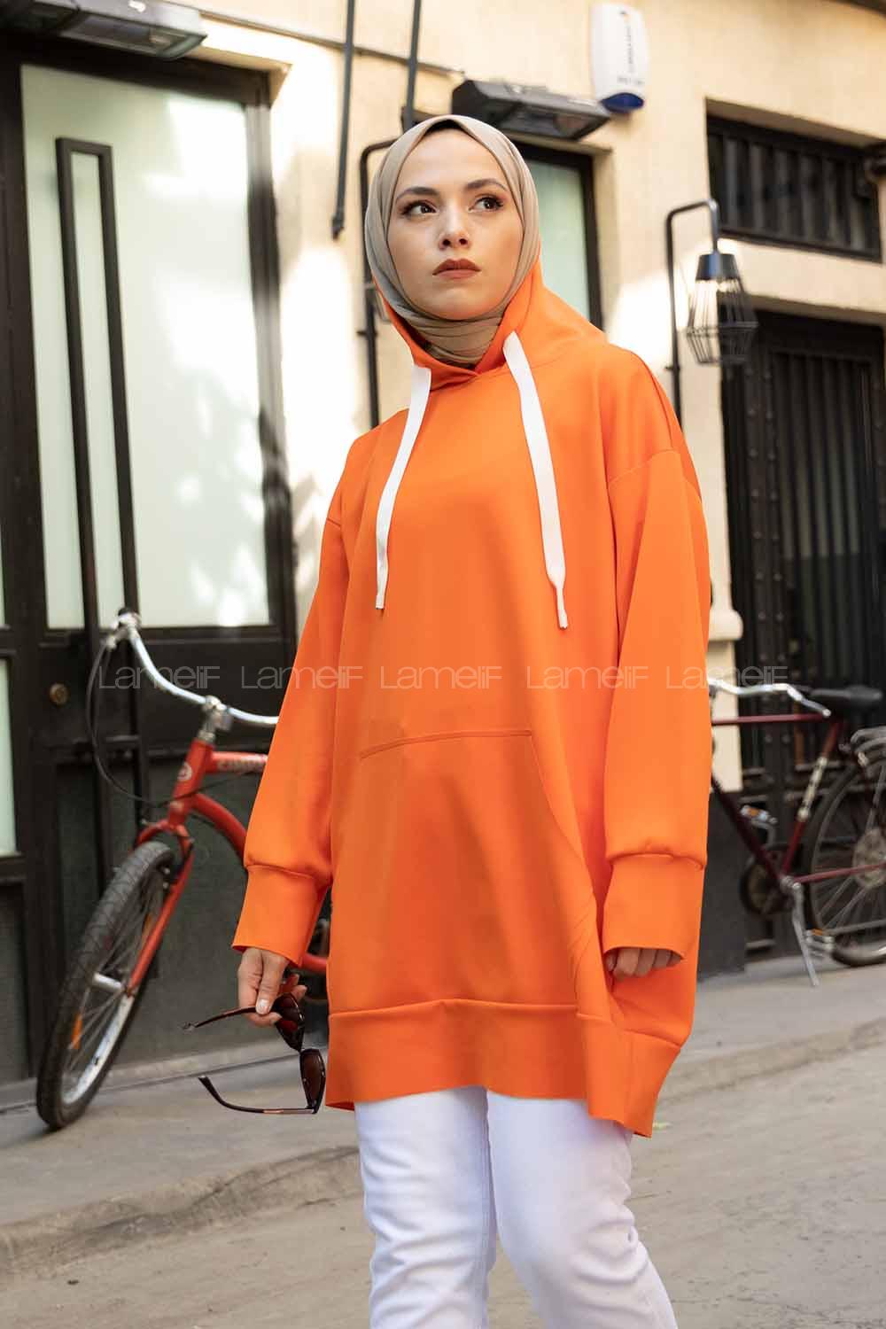 Modalamelif Scuba Uzun Sweatshirt Oranj