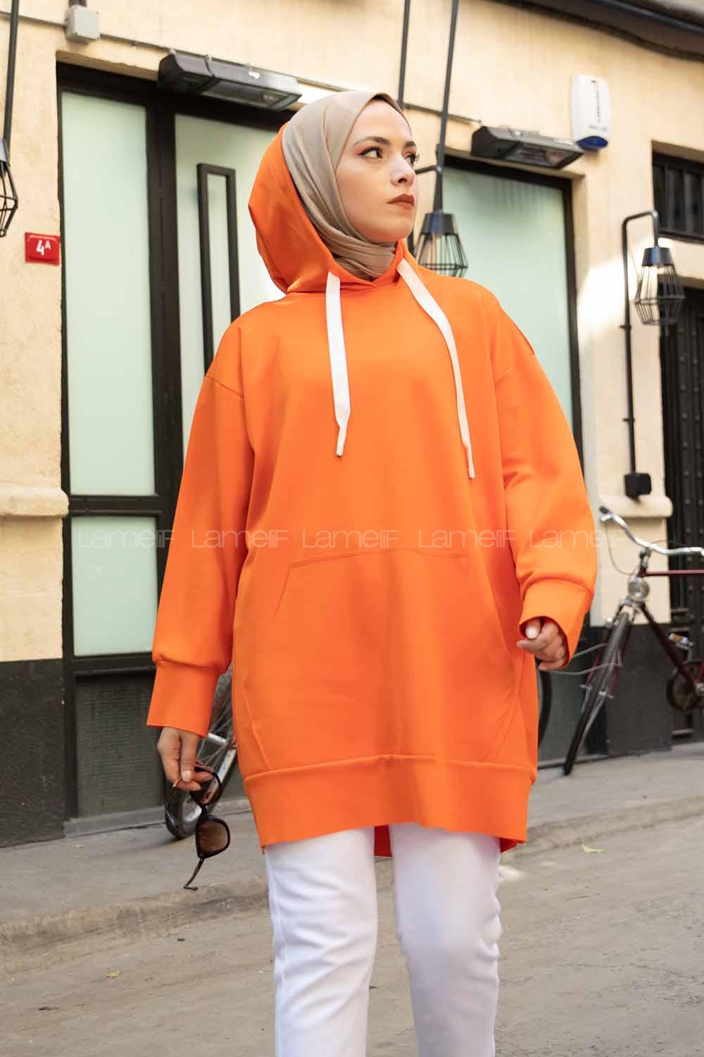 Modalamelif Scuba Uzun Sweatshirt Oranj