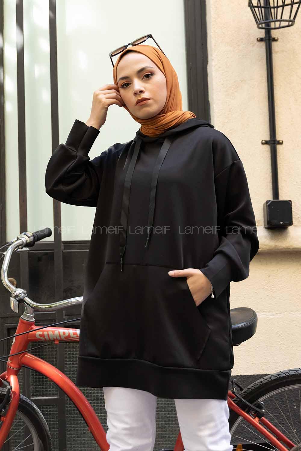 Modalamelif Scuba Uzun Sweatshirt Siyah