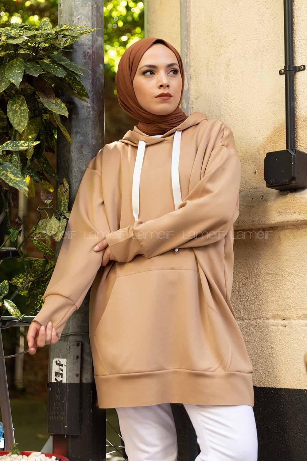 Modalamelif Scuba Uzun Sweatshirt Sütlü Kahve