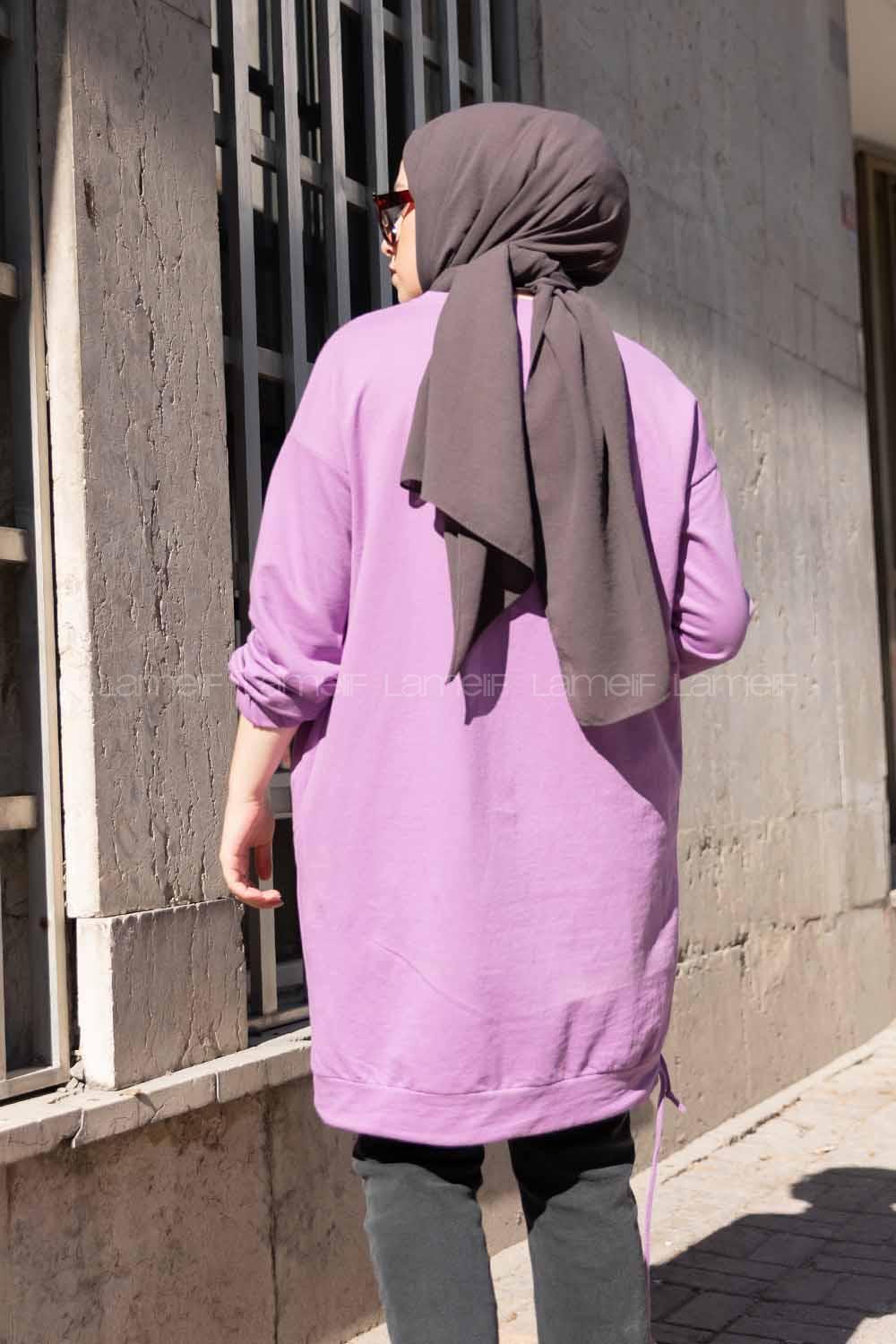 Modalamelif Eteği Bağlamalı Salaş Tunik Lila