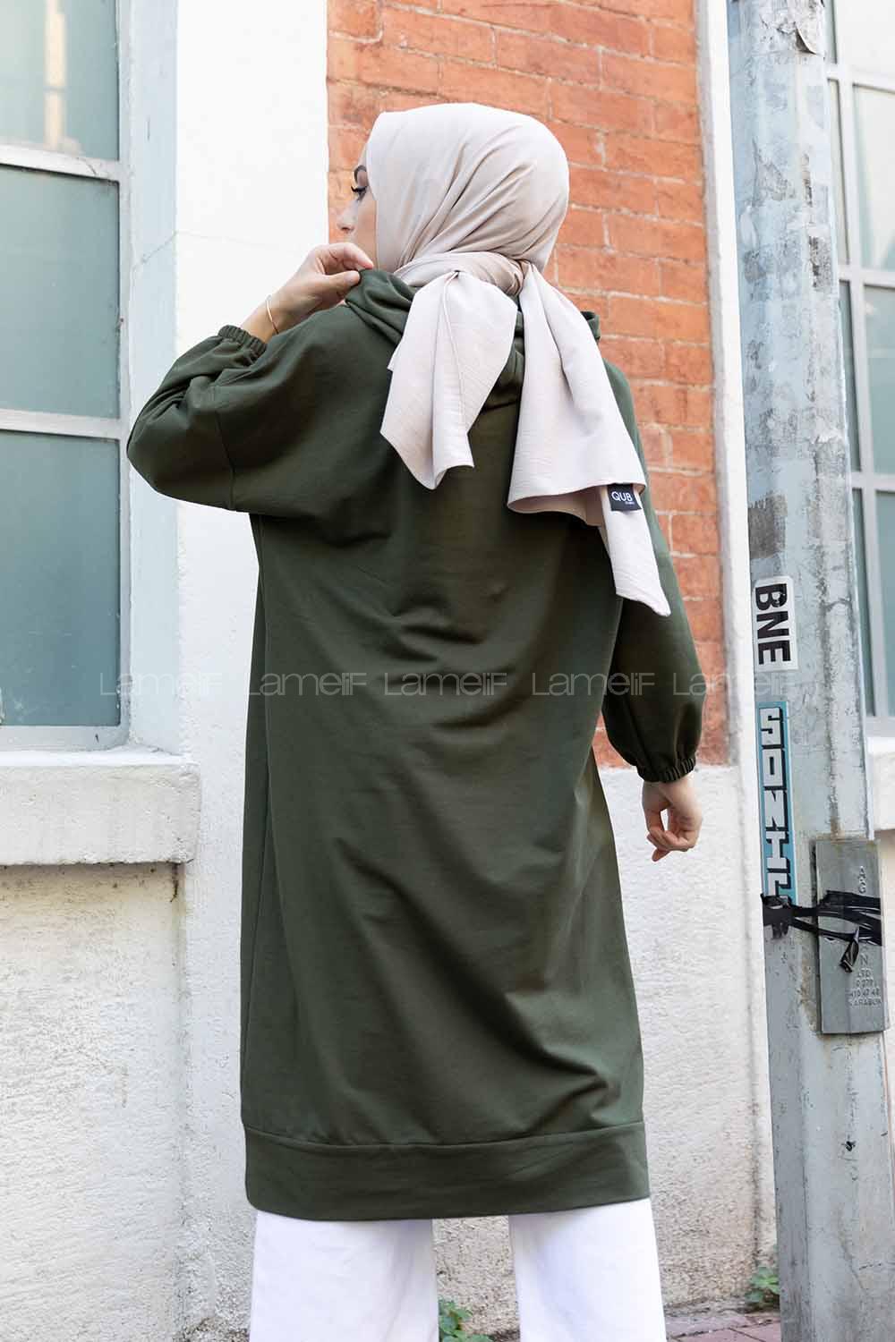 Modalamelif İki Cepli Kol Lastikli Sweatshirt  Haki