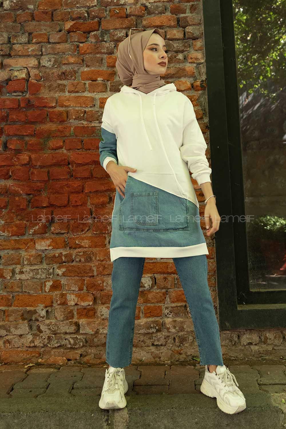 Modalamelif Kanguru Cepli Kot Garnili Tunik Ekru