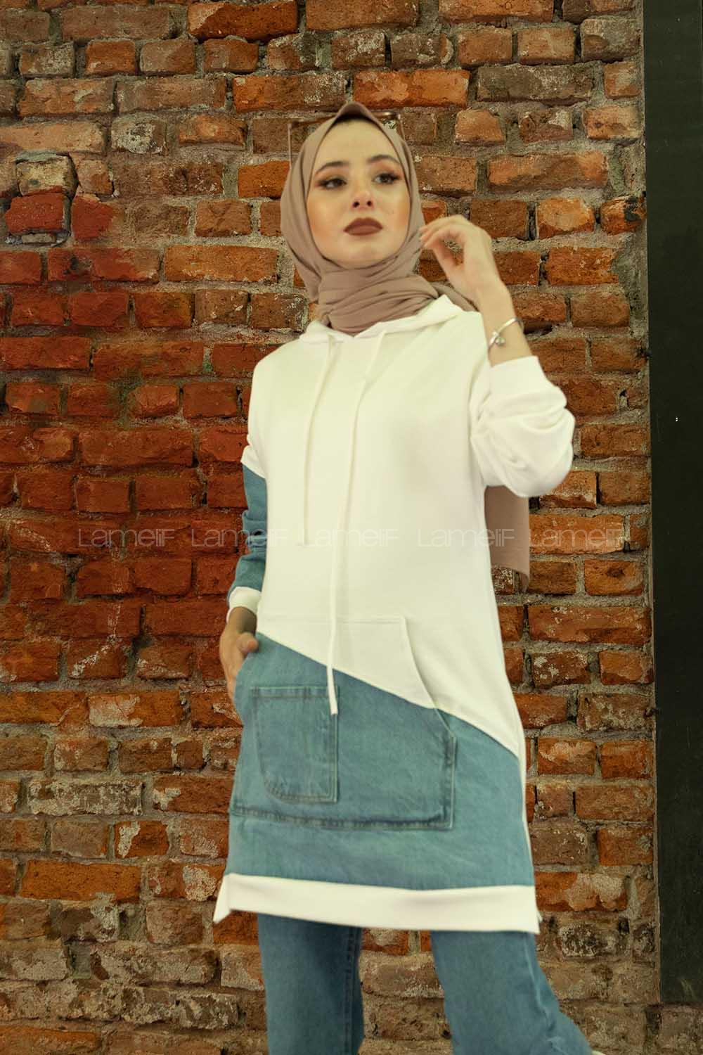 Modalamelif Kanguru Cepli Kot Garnili Tunik Ekru