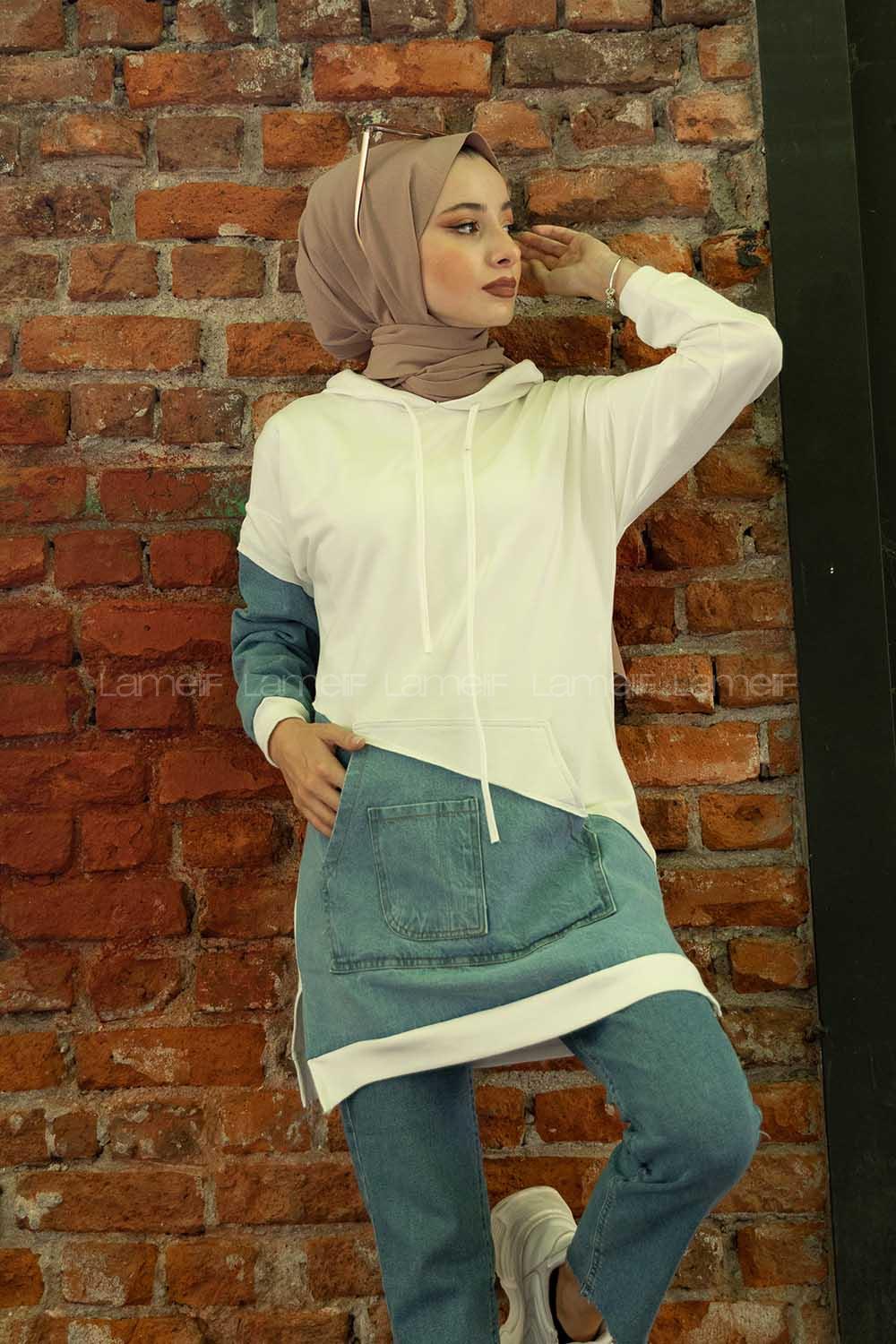 Modalamelif Kanguru Cepli Kot Garnili Tunik Ekru