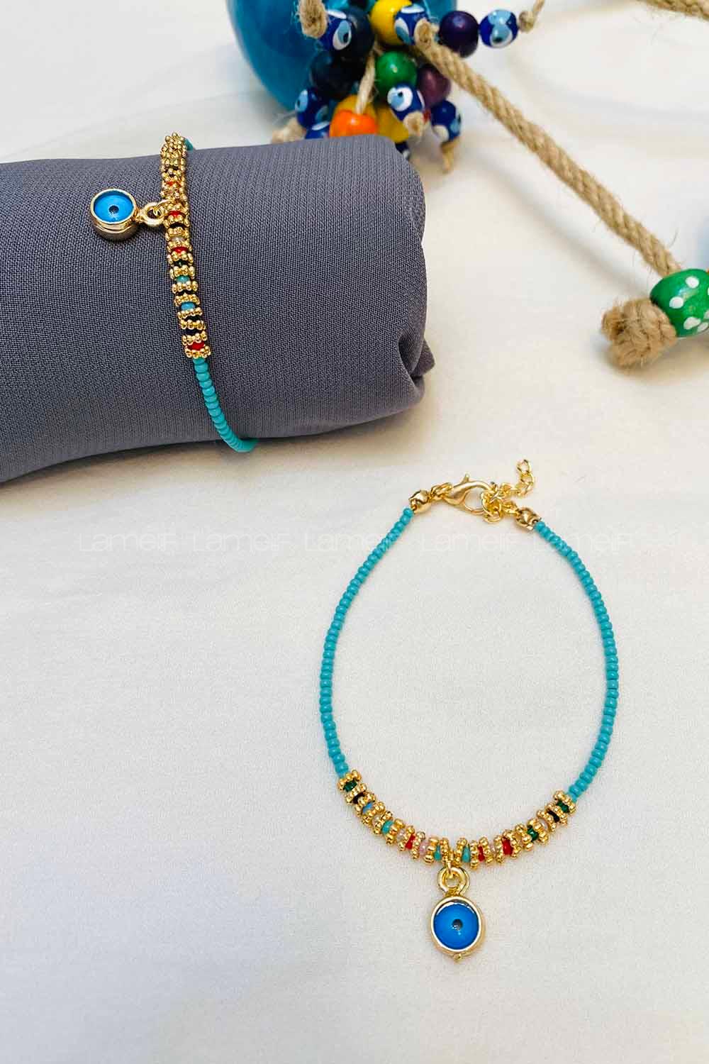 Modalamelif Su Yeşili Boncuk Nazar Detaylı Bileklik