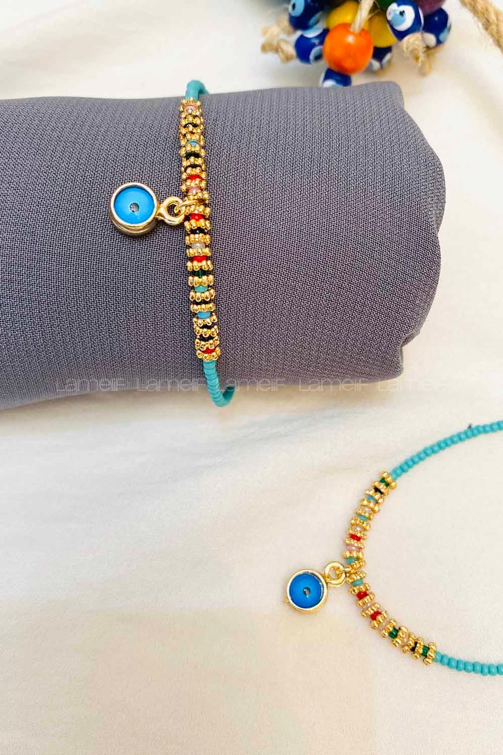 Modalamelif Su Yeşili Boncuk Nazar Detaylı Bileklik