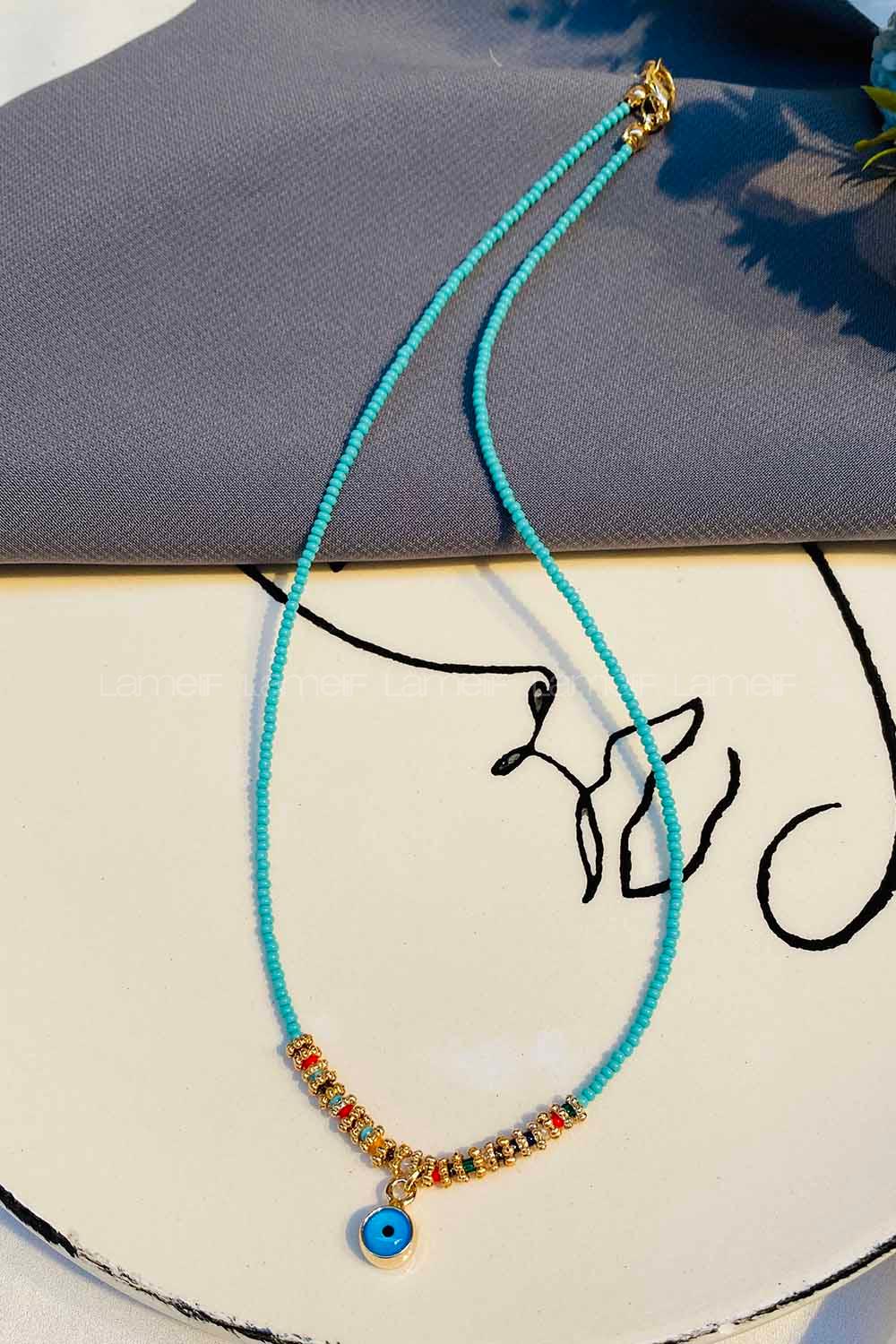 Modalamelif Su Yeşili Boncuk Nazar Detaylı Kolye