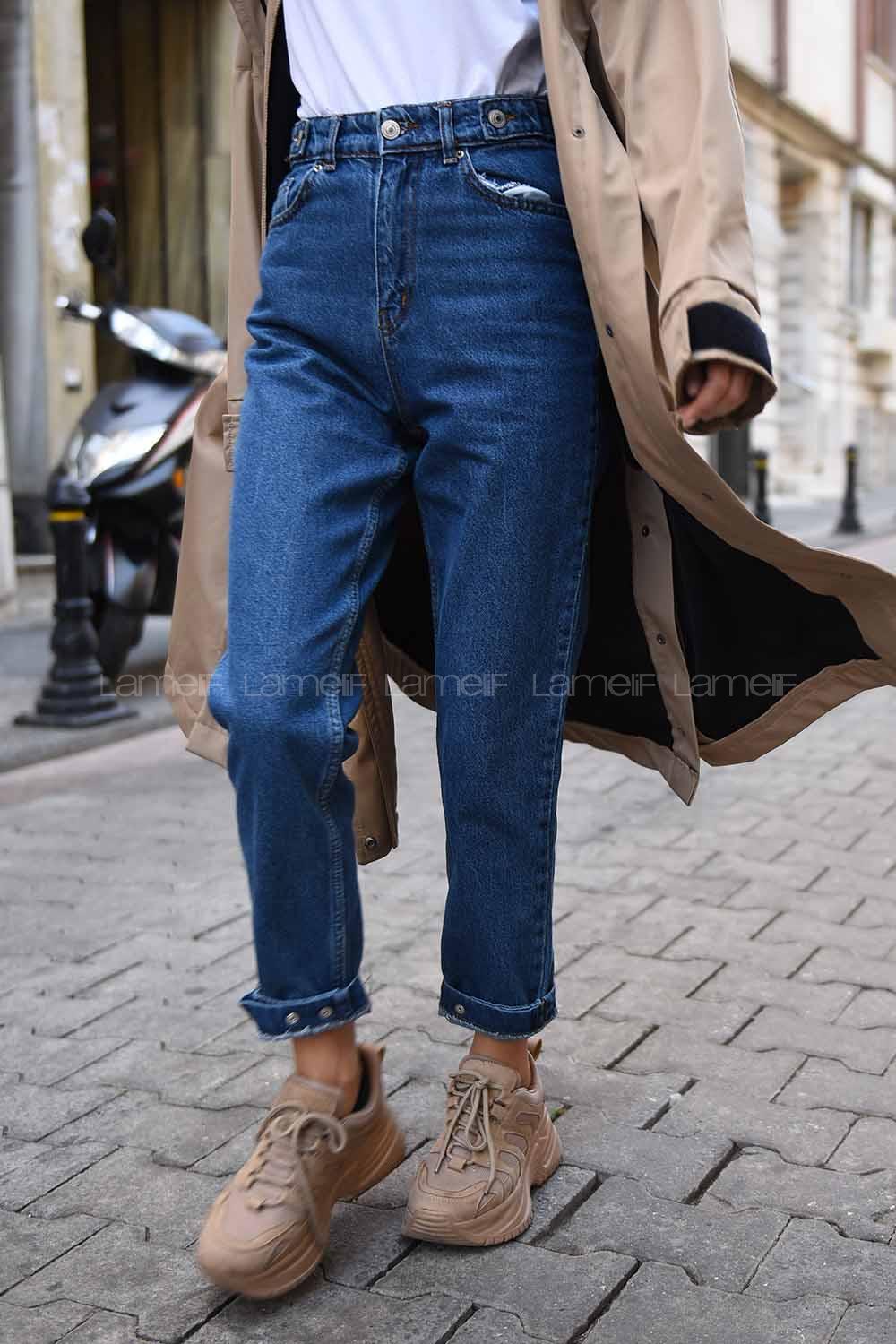 Modalamelif Bel Ve Paça Apoletli Jeam Kot Mavisi