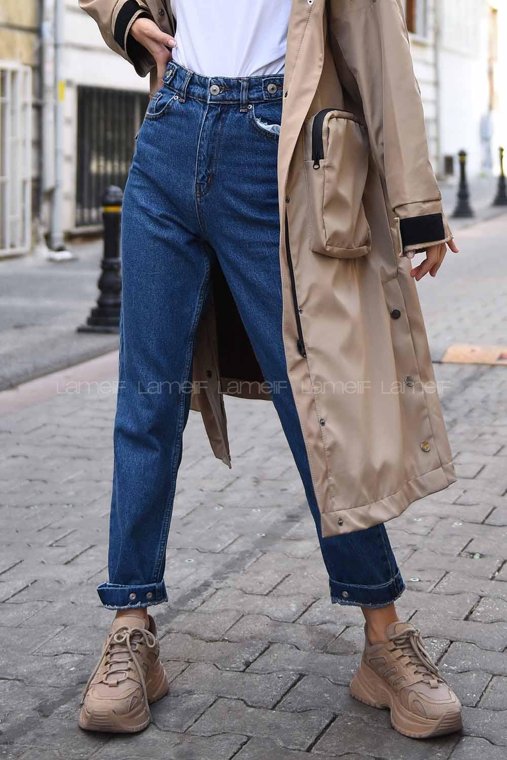 Modalamelif Bel Ve Paça Apoletli Jeam Kot Mavisi