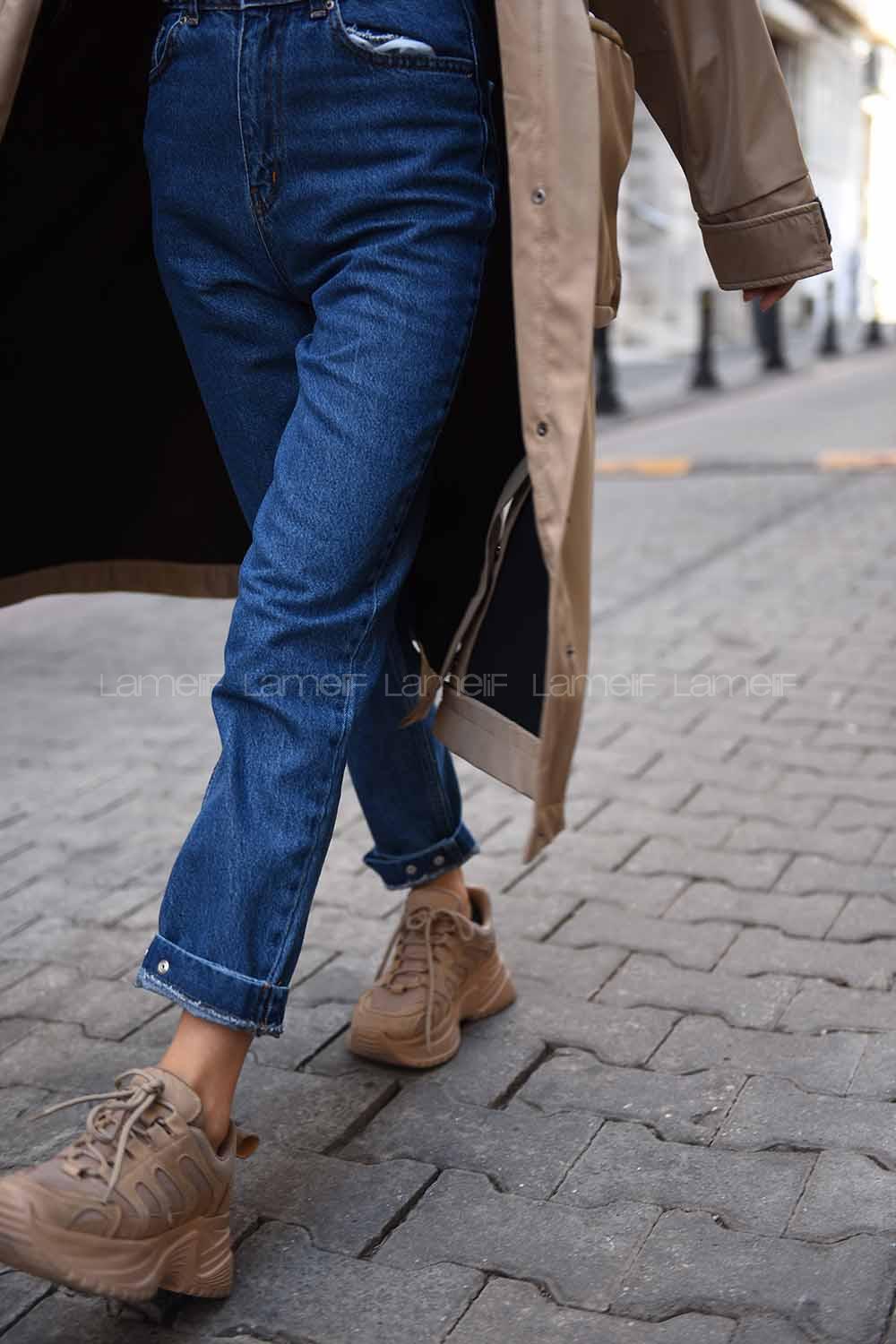 Modalamelif Bel Ve Paça Apoletli Jeam Kot Mavisi