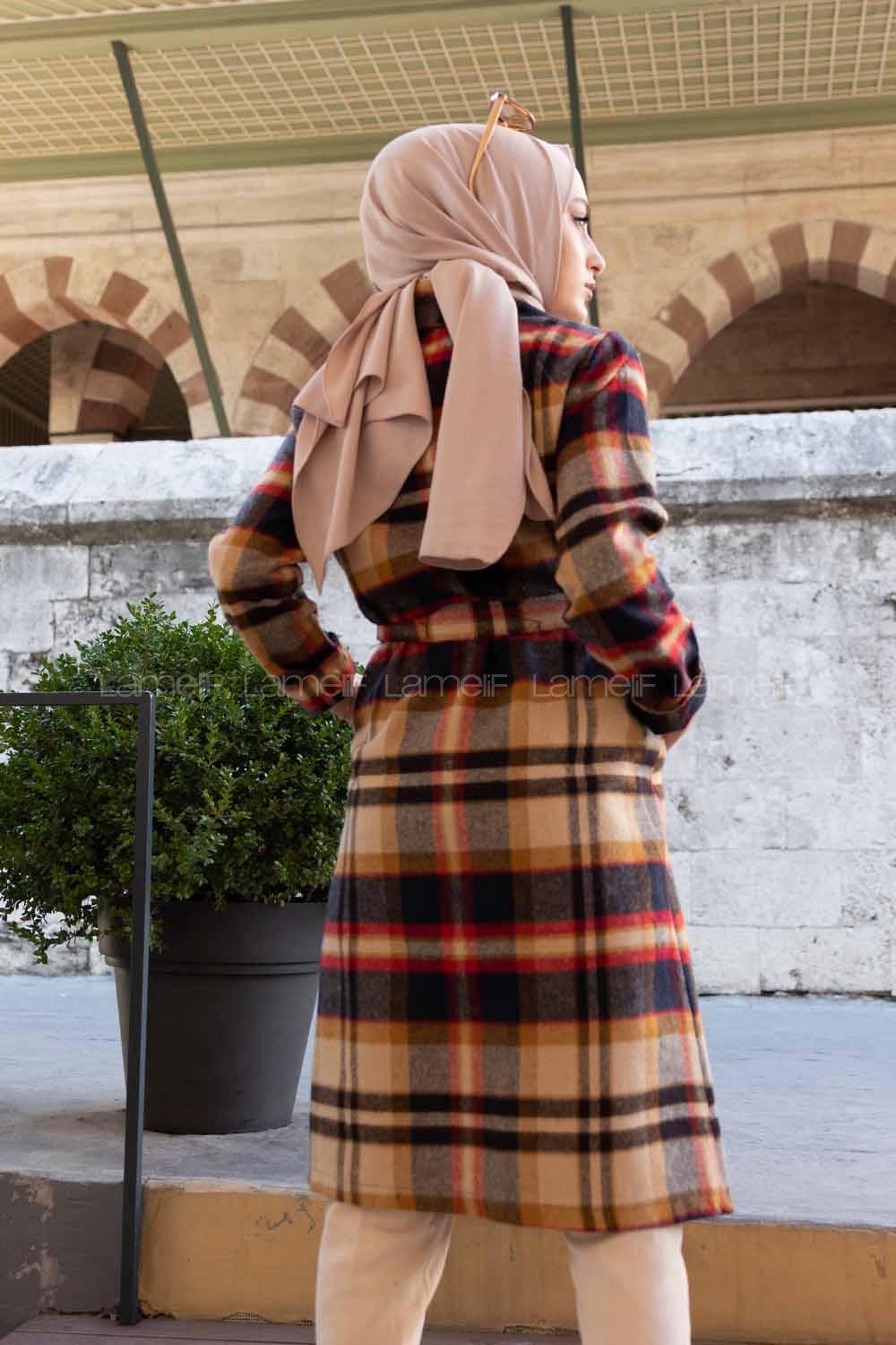 Modalamelif Belden Bağlamalı Ekose Kaban Hardal Sarısı