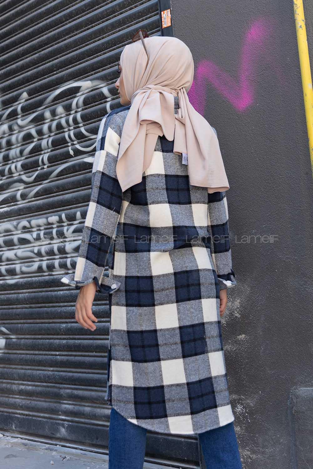 Modalamelif Çift Cepli Ekose Oduncu Uzun Gömlek Lacivert