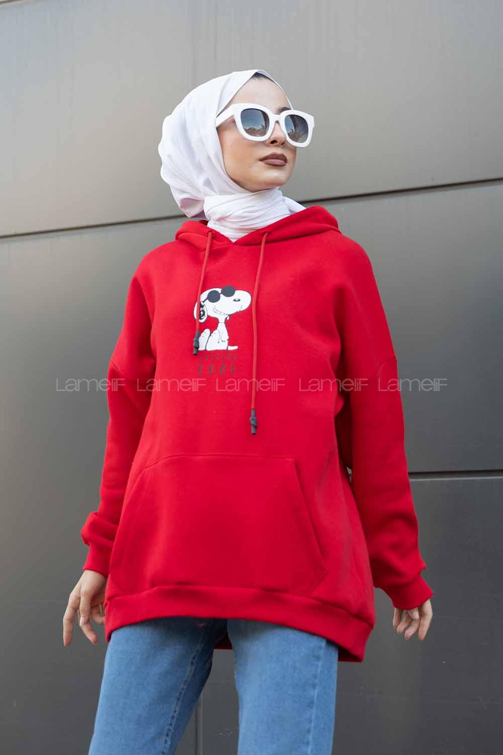 Modalamelif Feeling Cool Baskılı Sweatshirt Kırmızı