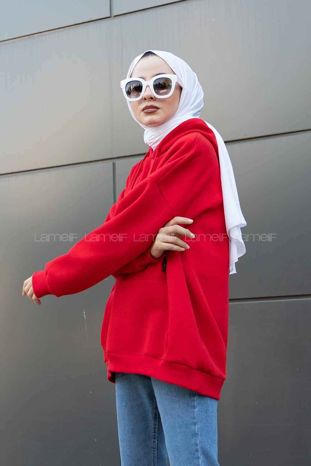 Modalamelif Feeling Cool Baskılı Sweatshirt Kırmızı