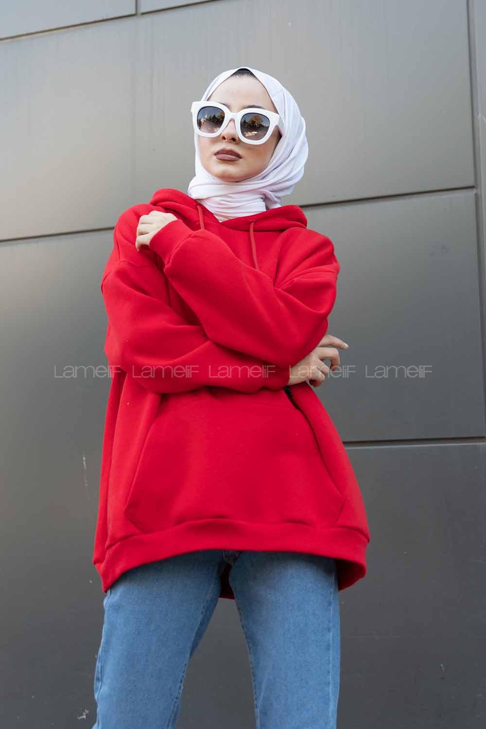 Modalamelif Feeling Cool Baskılı Sweatshirt Kırmızı