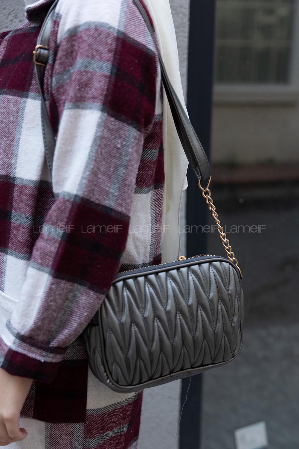 Modalamelif  Kapitone Baskı Çapraz Çanta Gümüş