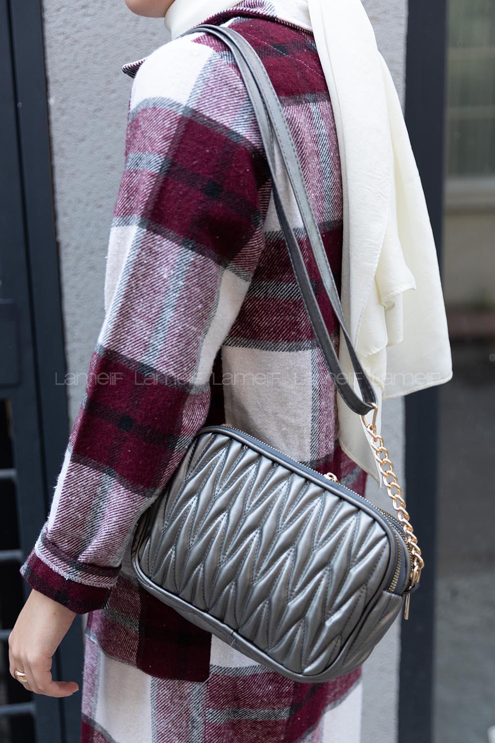 Modalamelif  Kapitone Baskı Çapraz Çanta Gümüş