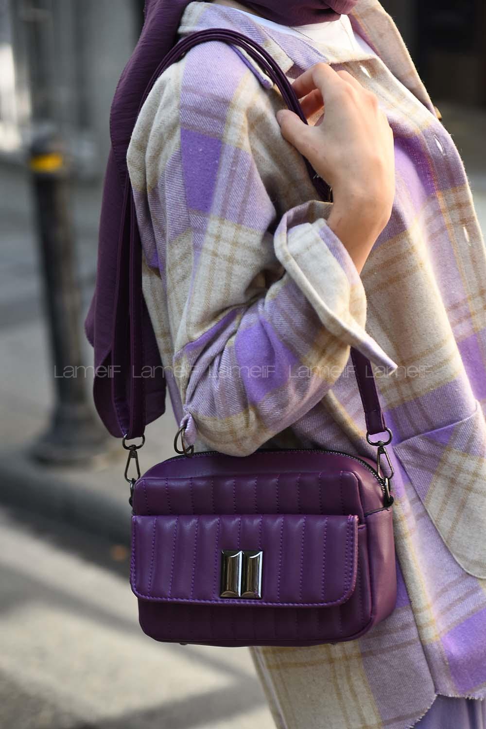 Modalamelif Kapak Kilitli Vintage Çapraz Çanta Mor