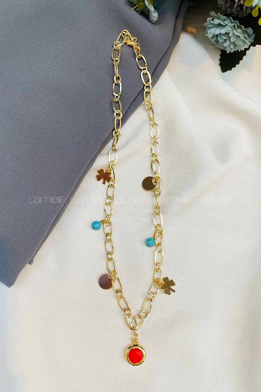 Modalamelif Kırmızı Taş Kolye