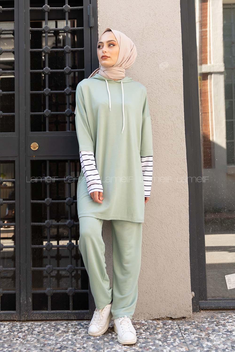 Modalamelif Kol Çizgili İkili Takım Çağla