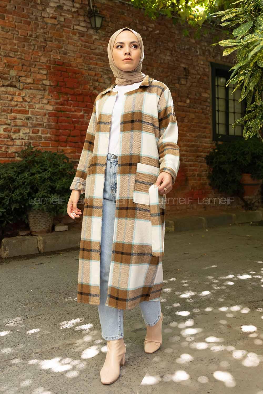 Modalamelif Körük Cepli Ekose Trenç Hardal