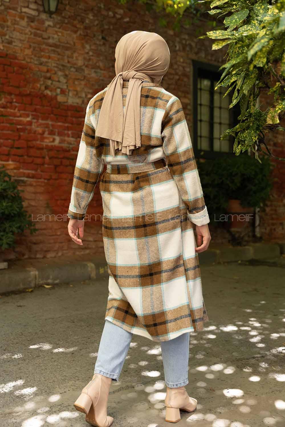 Modalamelif Körük Cepli Ekose Trenç Hardal