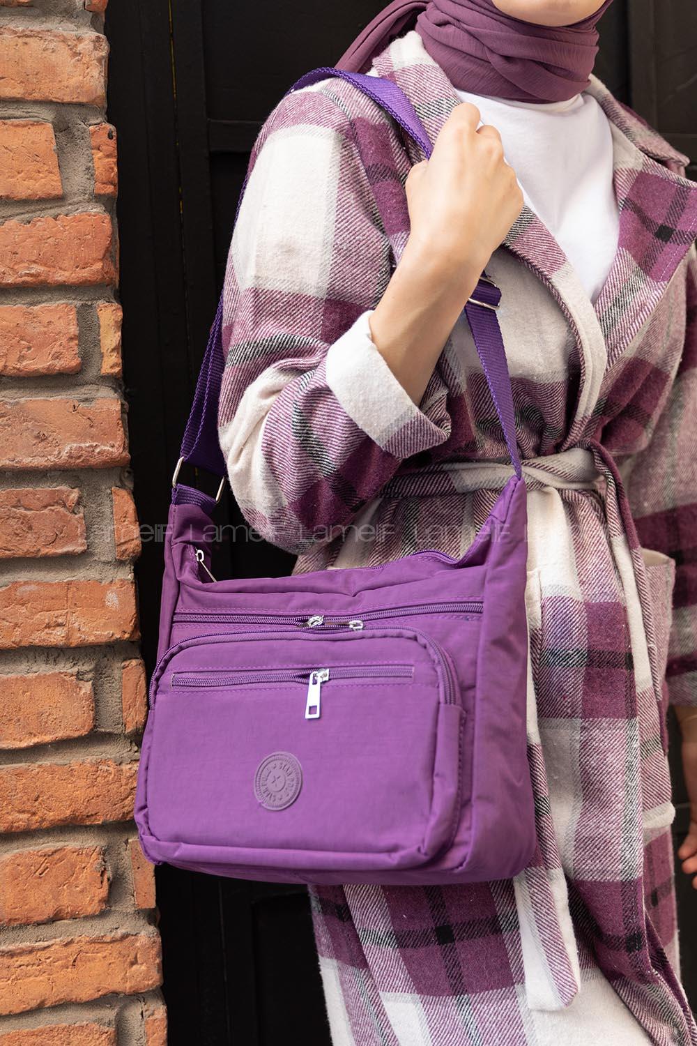 Modalamelif  Krinkıl Kumaş Çapraz Çanta Koyu Mor