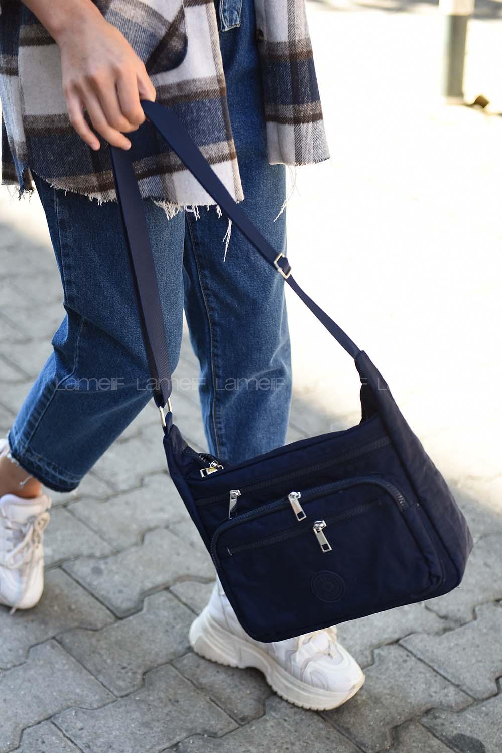 Modalamelif  Krinkıl Kumaş Çapraz Çanta Lacivert