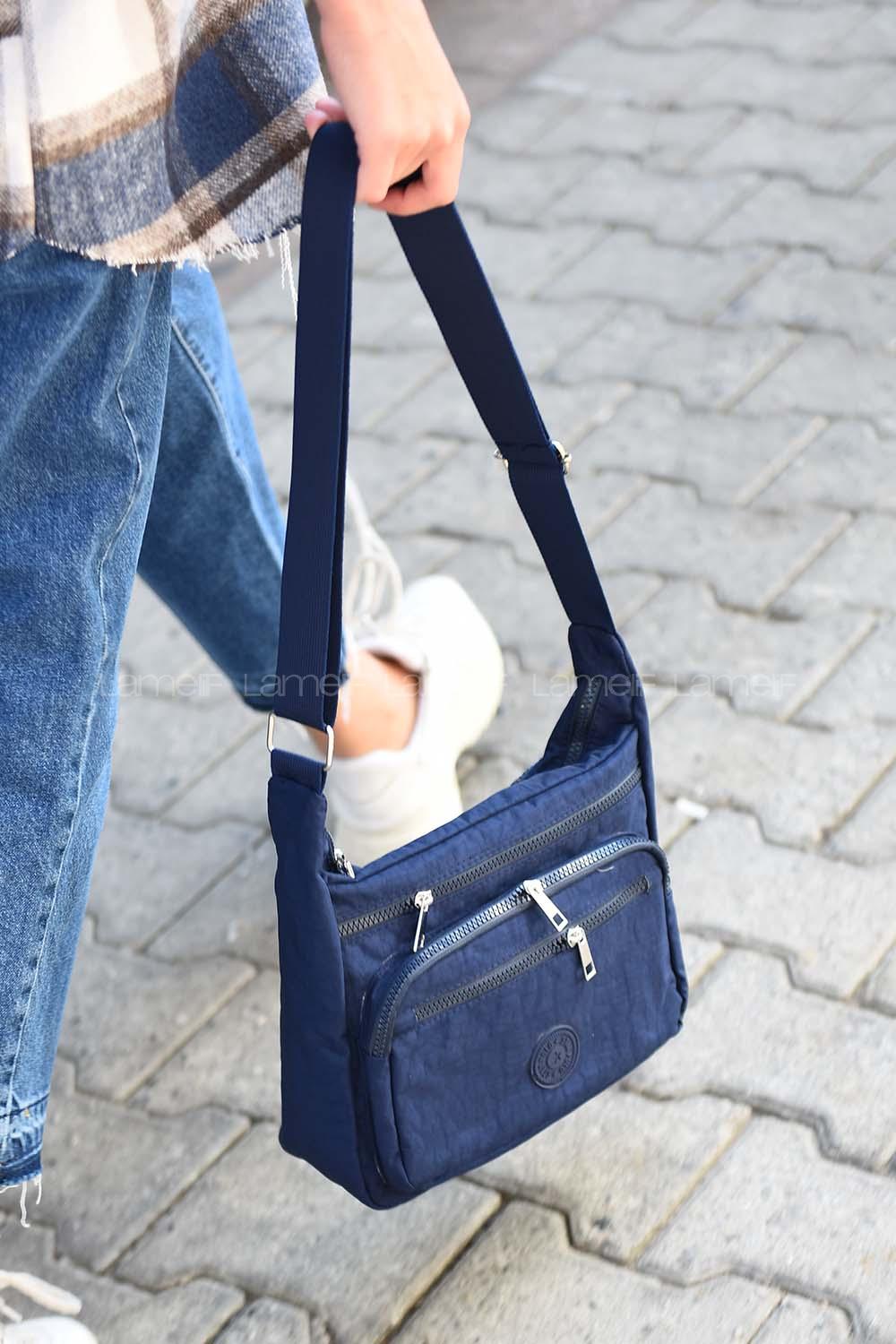 Modalamelif  Krinkıl Kumaş Çapraz Çanta Lacivert