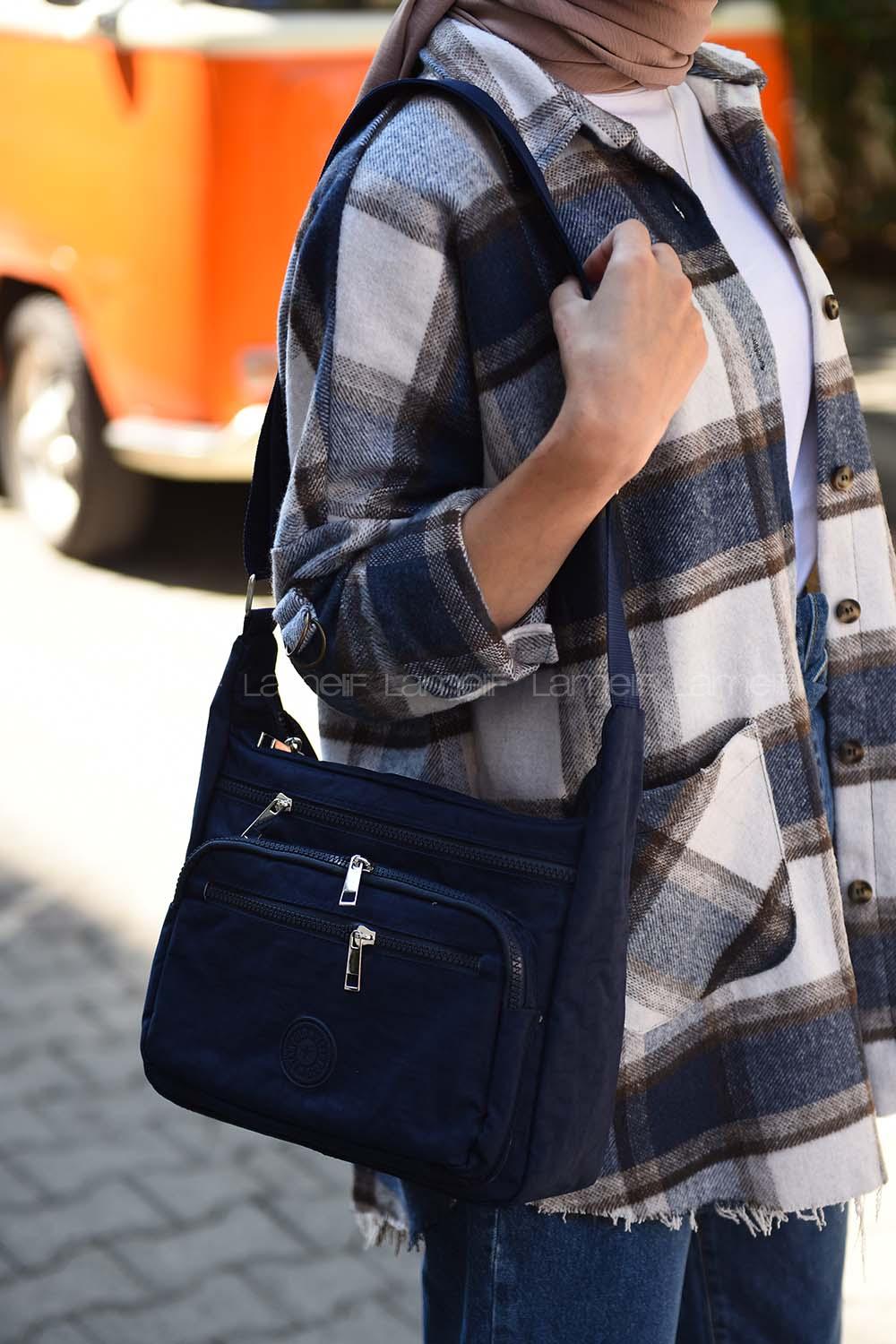 Modalamelif  Krinkıl Kumaş Çapraz Çanta Lacivert