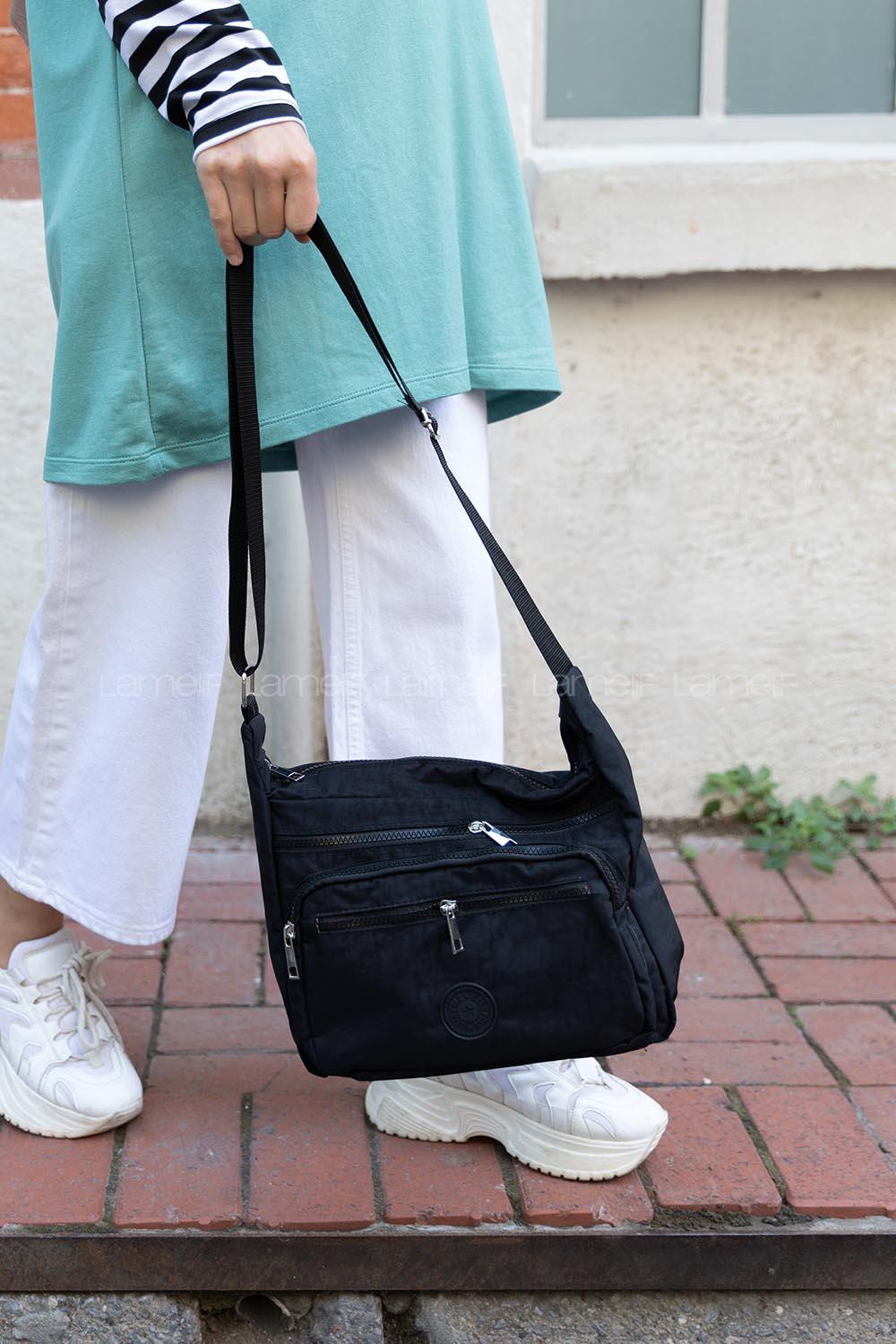 Modalamelif  Krinkıl Kumaş Çapraz Çanta Siyah