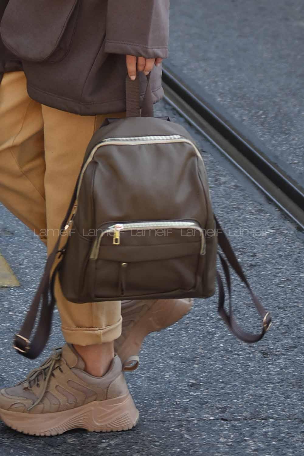 Modalamelif  Saten Sırt Çantası Soft Kahve