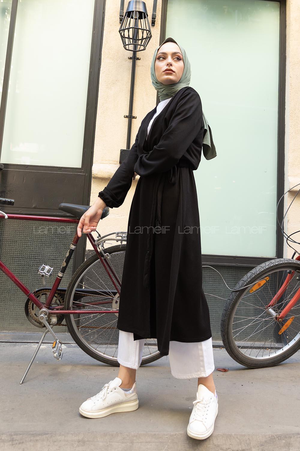 Modalamelif Yan Belden Bağlamalı Trenç Siyah