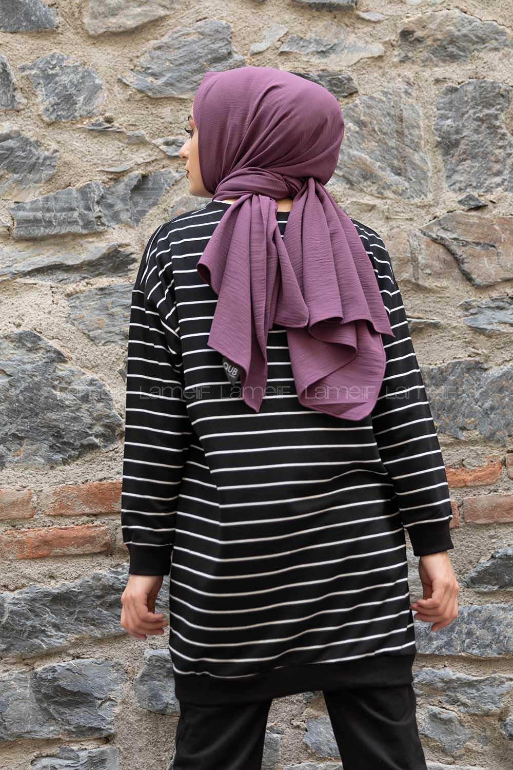 Modalamelif Bisiklet Yaka Çizgili İkili Takım Siyah