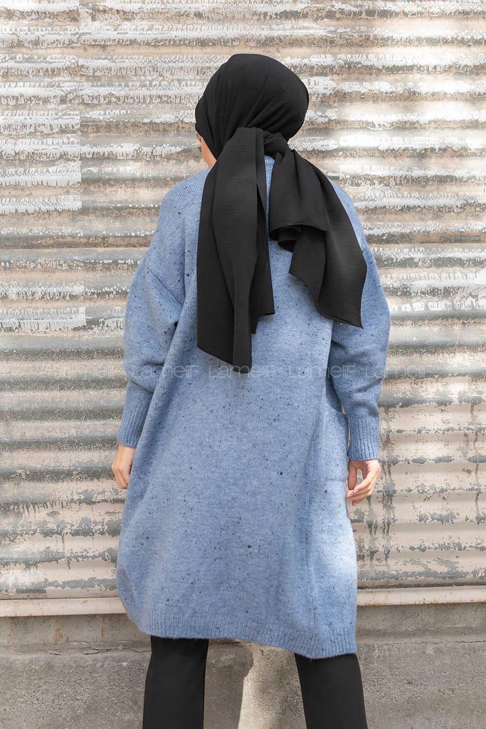 Modalamelif Çift Cepli Uzun Hırka İndigo