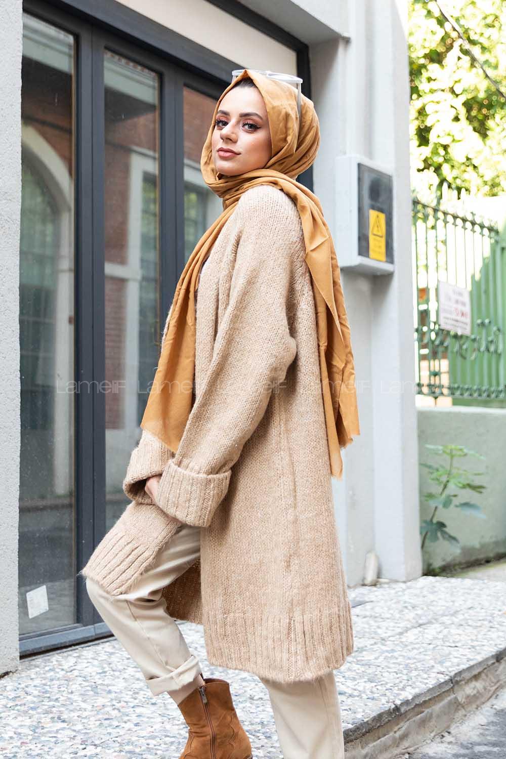 Modalamelif Duble Kollu Triko Hırka Karamel