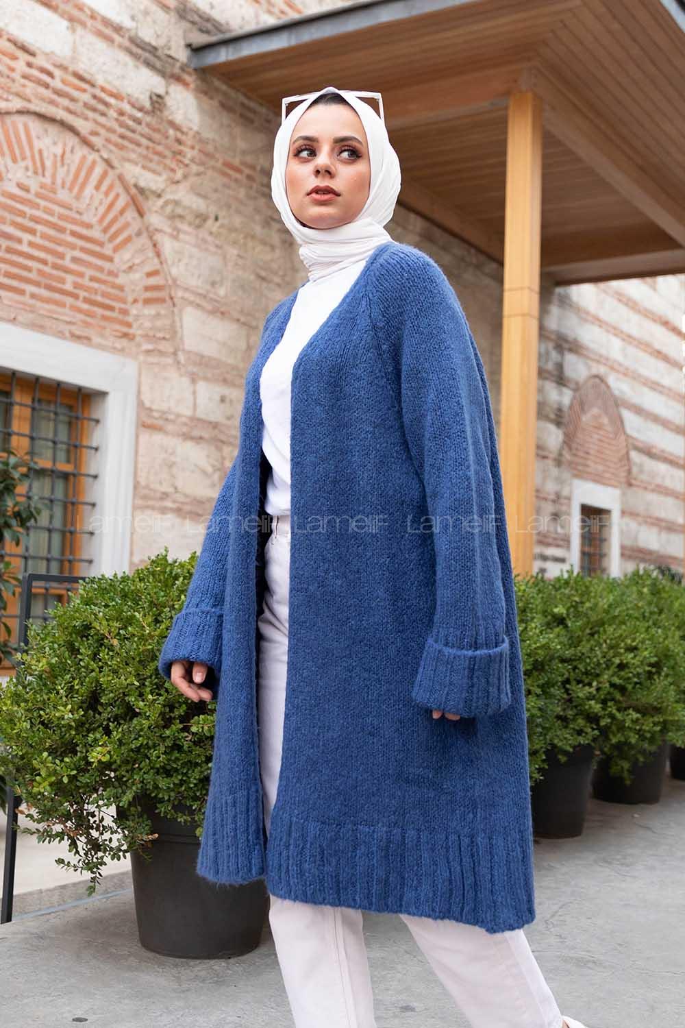 Modalamelif Duble Kollu Triko Hırka İndigo