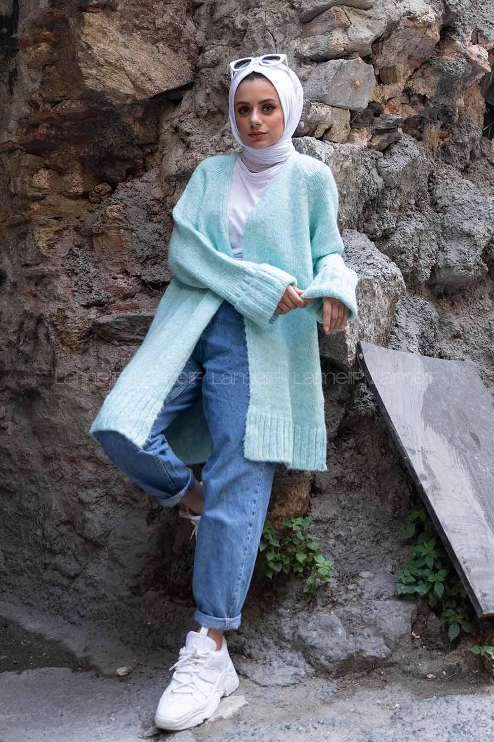 Modalamelif Duble Kollu Triko Hırka Mint