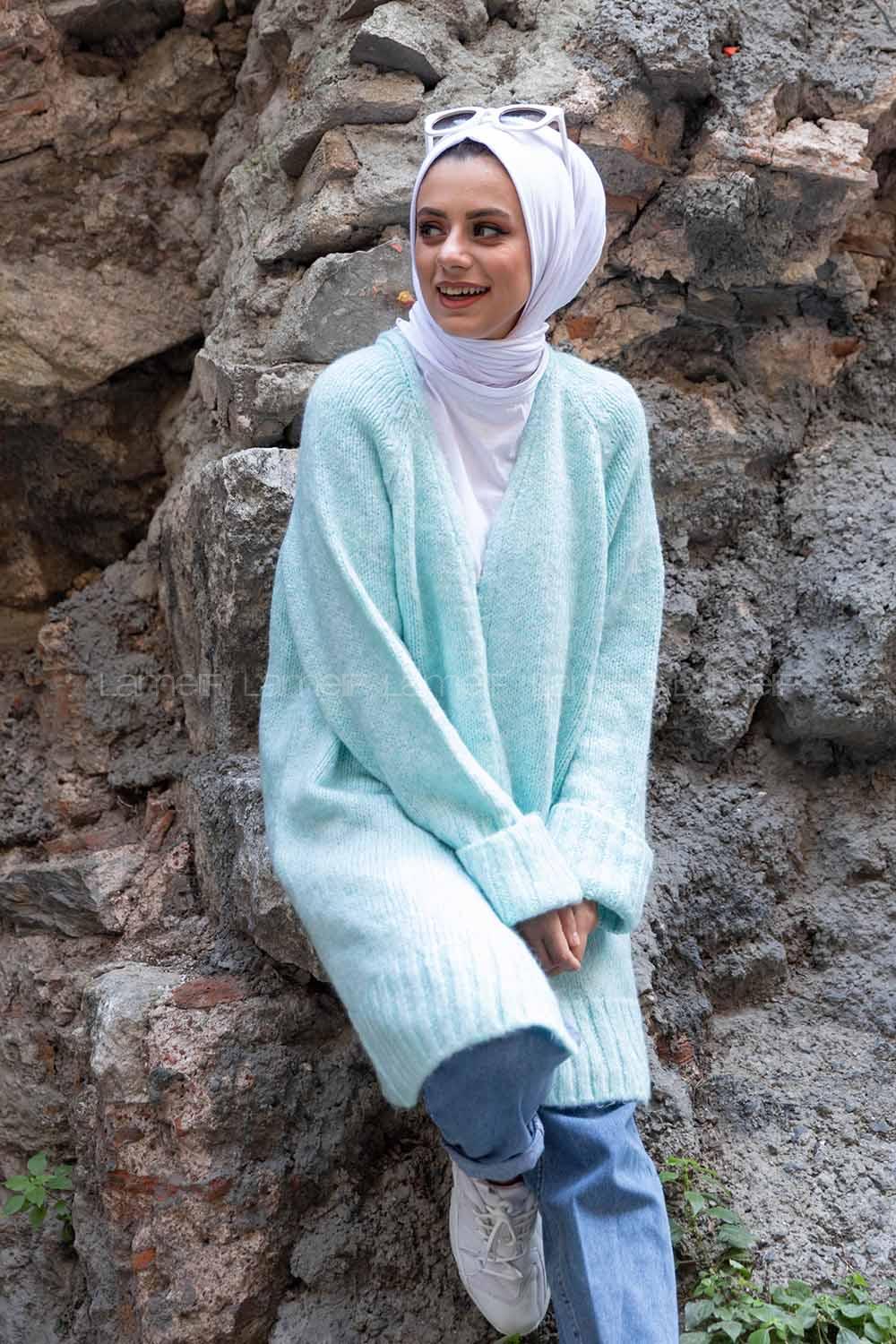 Modalamelif Duble Kollu Triko Hırka Mint