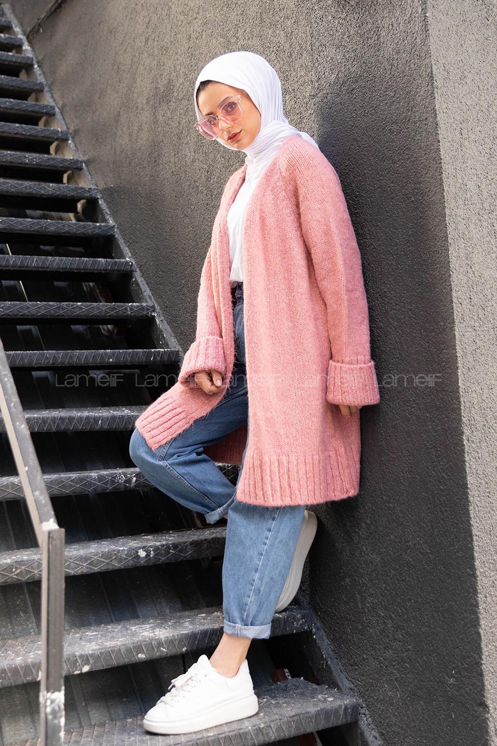 Modalamelif Duble Kollu Triko Hırka Pudra